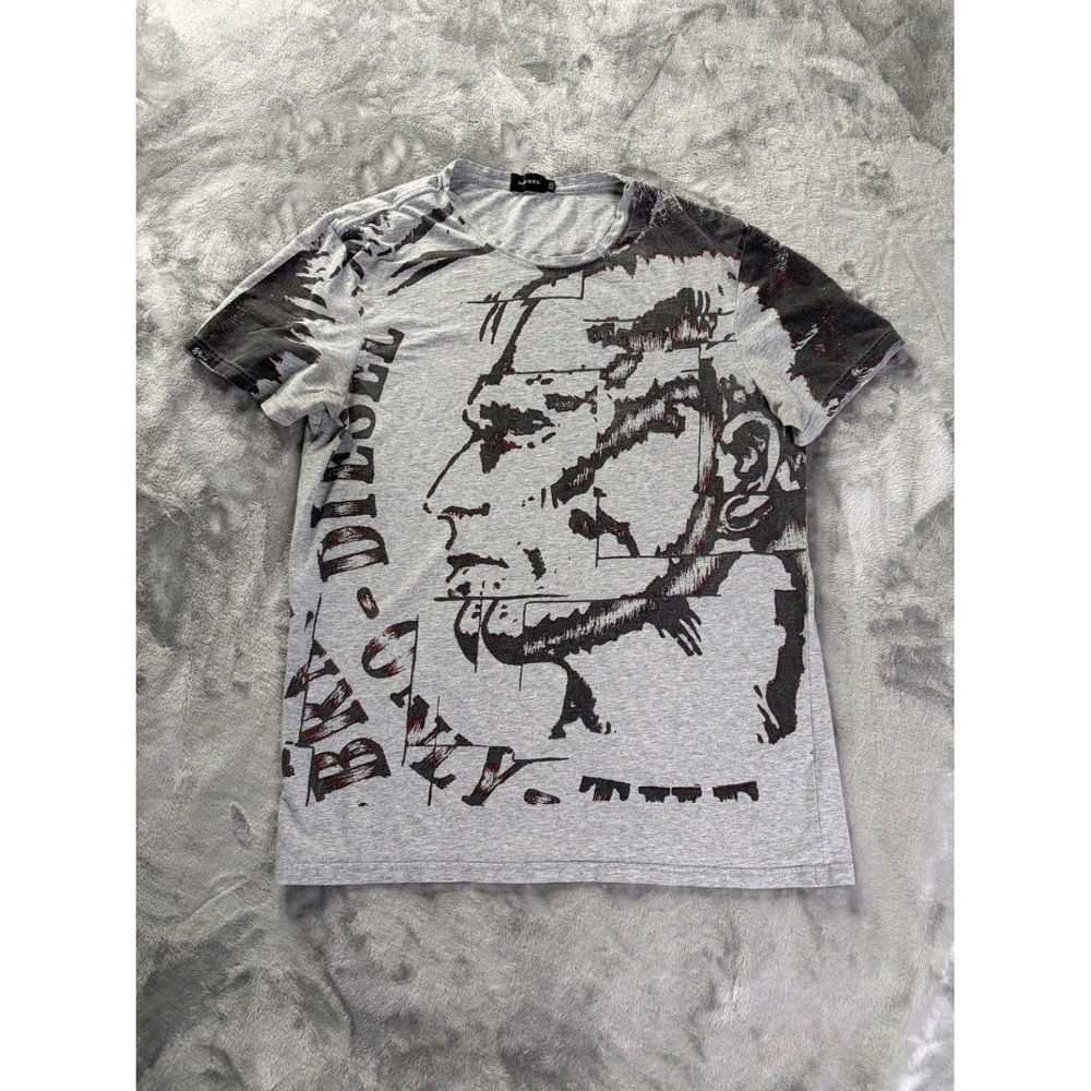 Diesel Big Print Logo Bkly- T-Shirt Mens 2XL Gray Crew Neck Short Sleeve